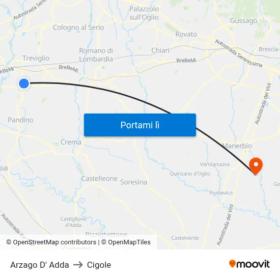Arzago D' Adda to Cigole map