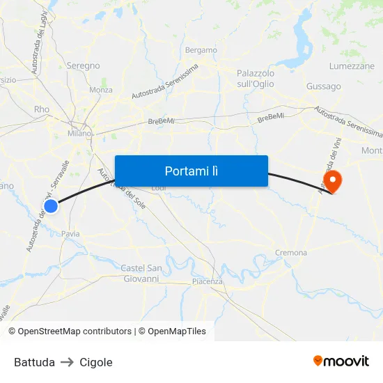 Battuda to Cigole map