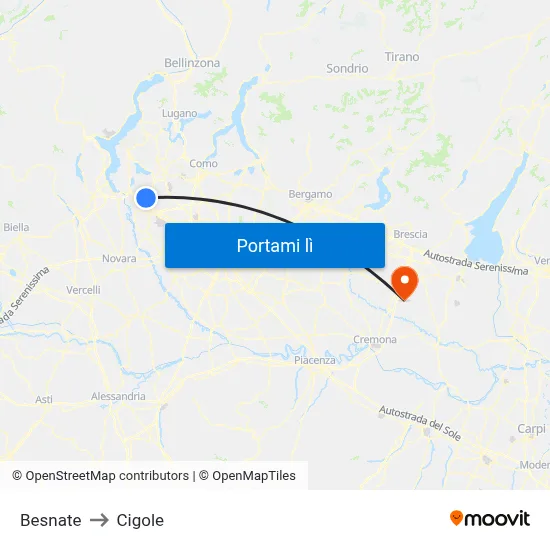 Besnate to Cigole map