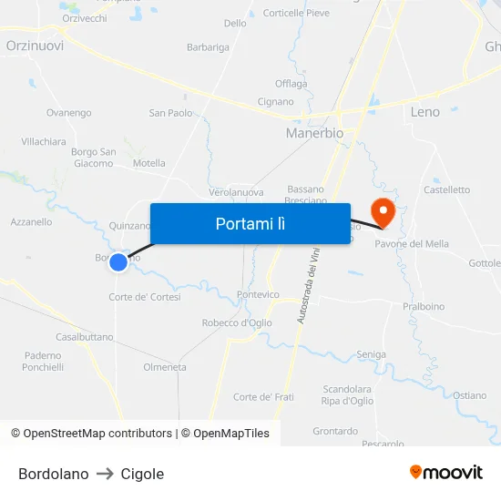 Bordolano to Cigole map