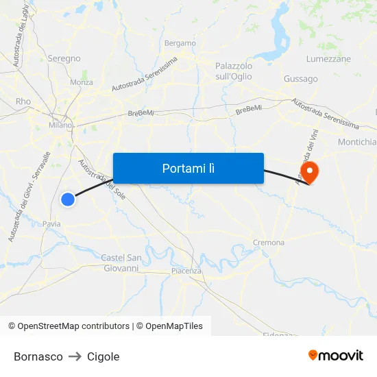Bornasco to Cigole map
