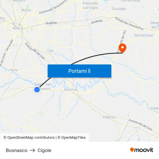 Bosnasco to Cigole map