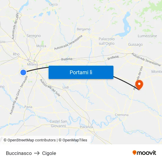 Buccinasco to Cigole map