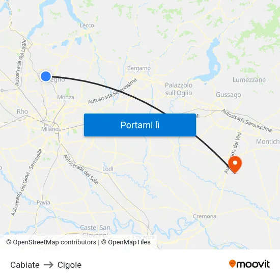 Cabiate to Cigole map