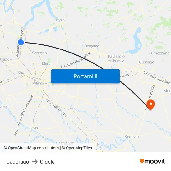 Cadorago to Cigole map