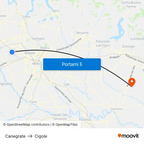 Canegrate to Cigole map