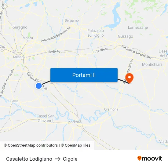 Casaletto Lodigiano to Cigole map