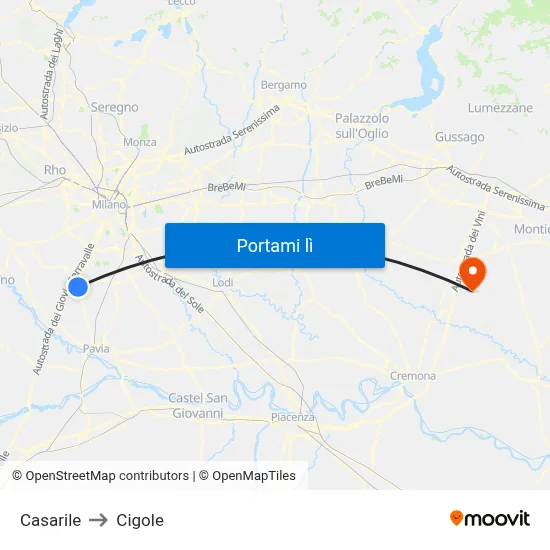 Casarile to Cigole map