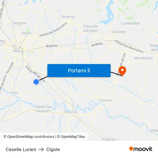 Caselle Lurani to Cigole map