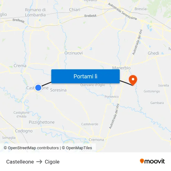 Castelleone to Cigole map