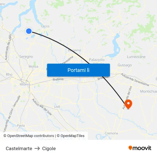 Castelmarte to Cigole map