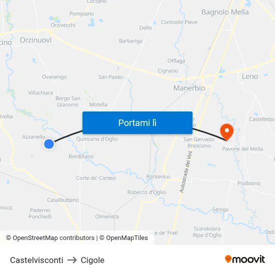 Castelvisconti to Cigole map