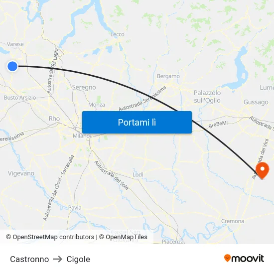 Castronno to Cigole map