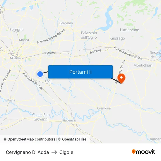 Cervignano D' Adda to Cigole map
