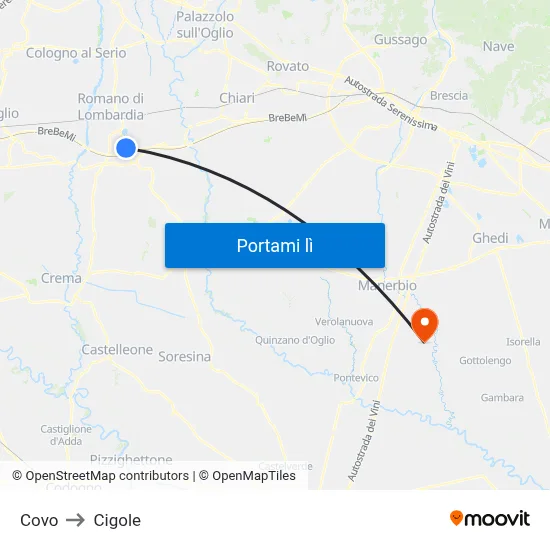 Covo to Cigole map