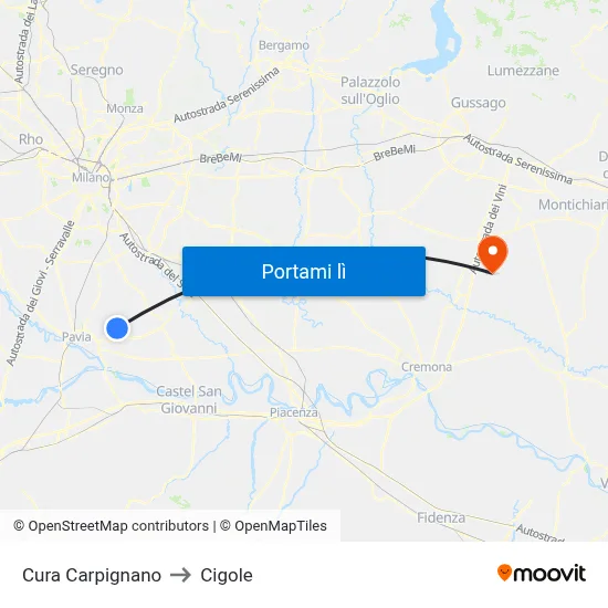 Cura Carpignano to Cigole map