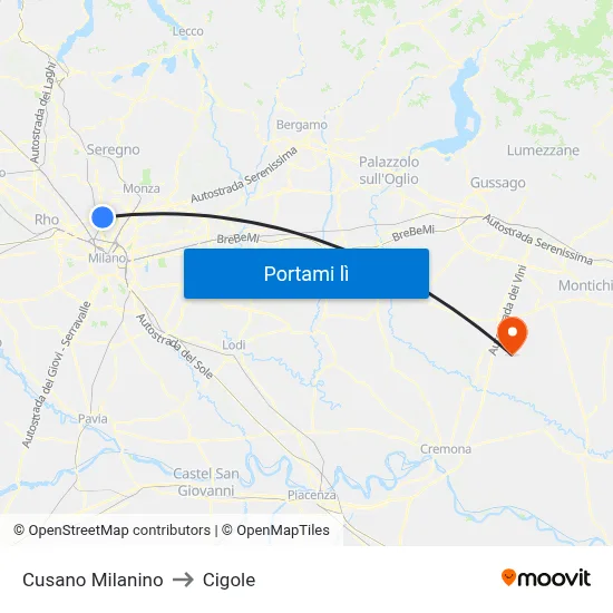 Cusano Milanino to Cigole map