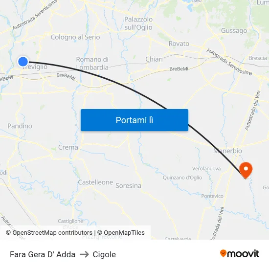Fara Gera D' Adda to Cigole map