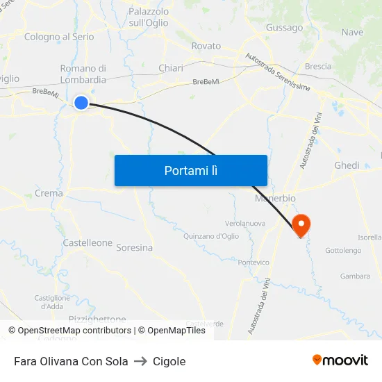 Fara Olivana Con Sola to Cigole map