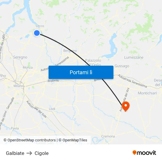 Galbiate to Cigole map