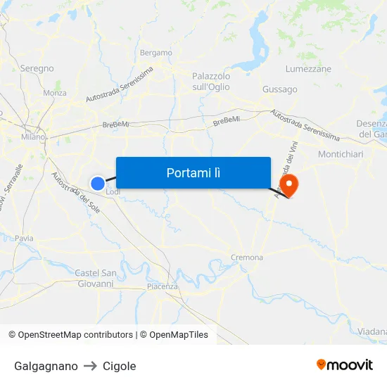 Galgagnano to Cigole map