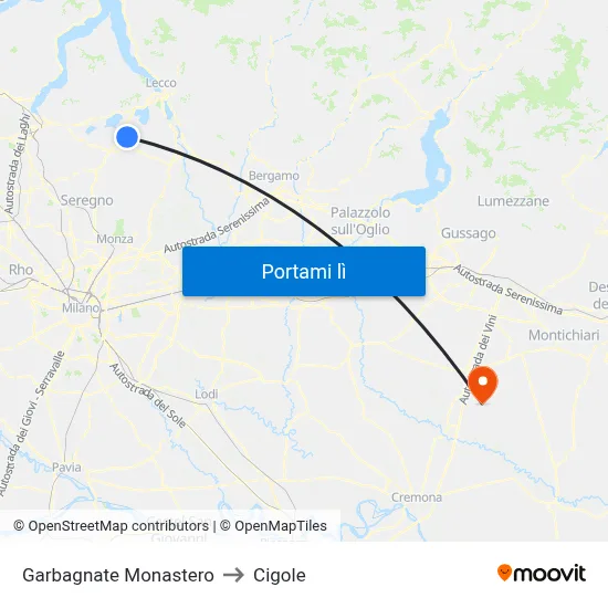 Garbagnate Monastero to Cigole map