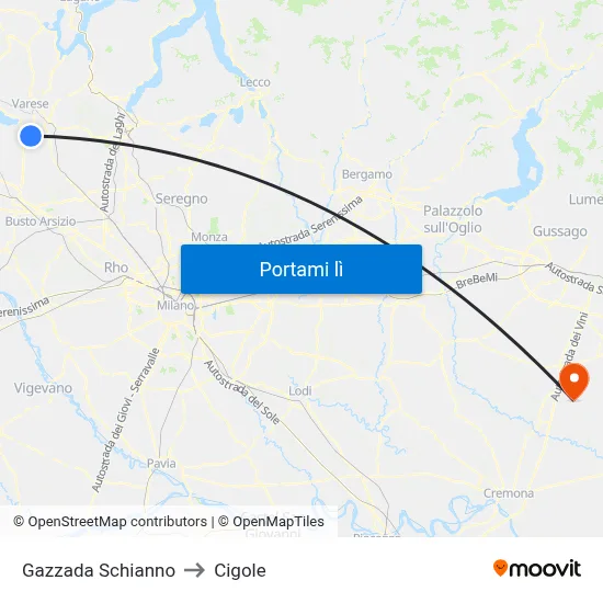 Gazzada Schianno to Cigole map