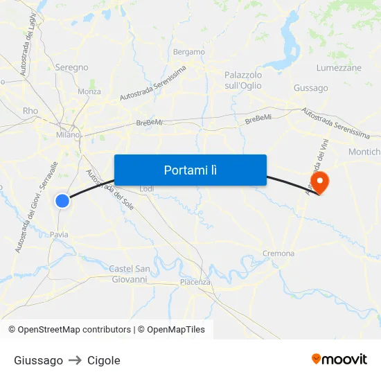 Giussago to Cigole map