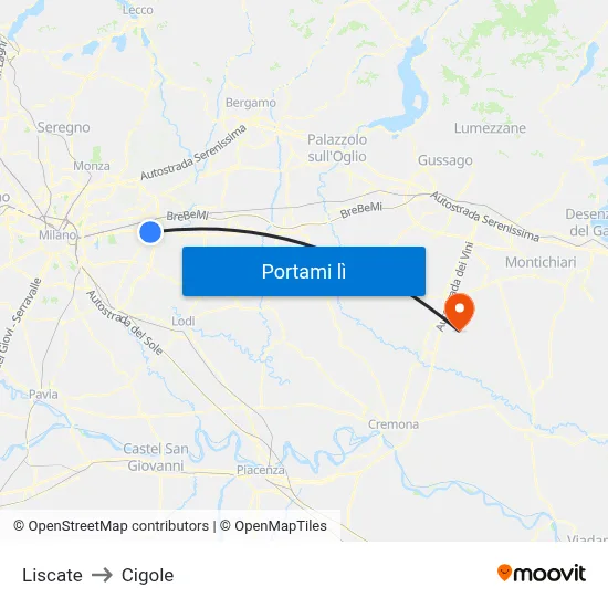 Liscate to Cigole map