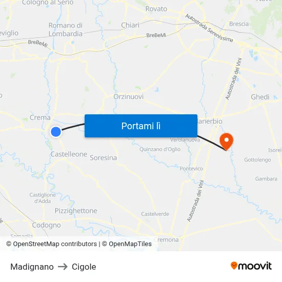 Madignano to Cigole map