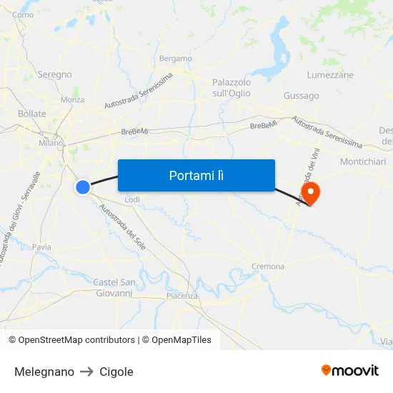 Melegnano to Cigole map