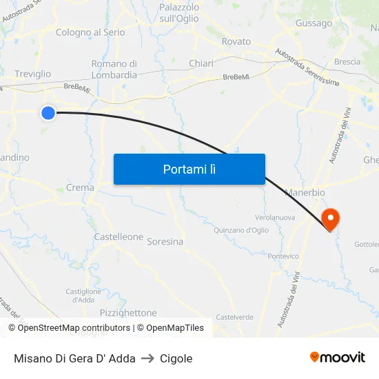 Misano Di Gera D' Adda to Cigole map
