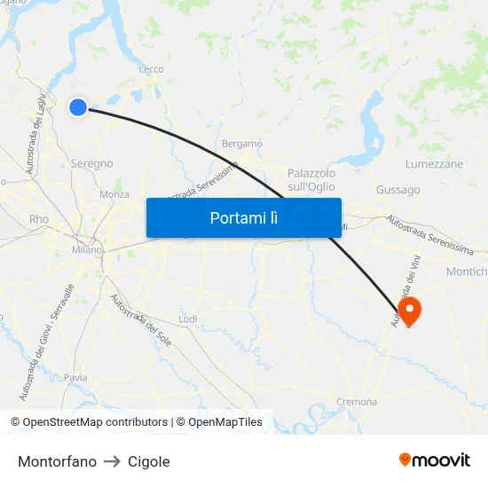 Montorfano to Cigole map