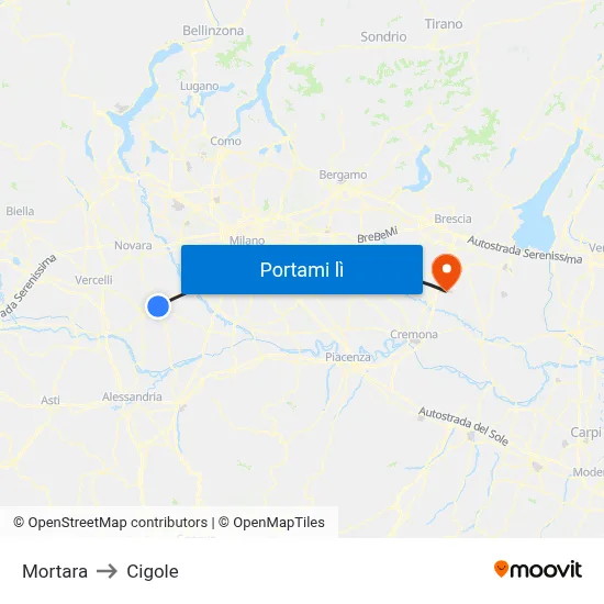 Mortara to Cigole map