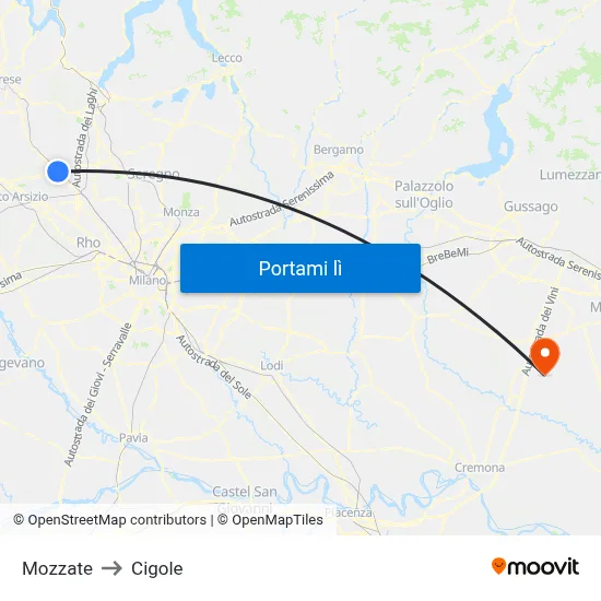 Mozzate to Cigole map