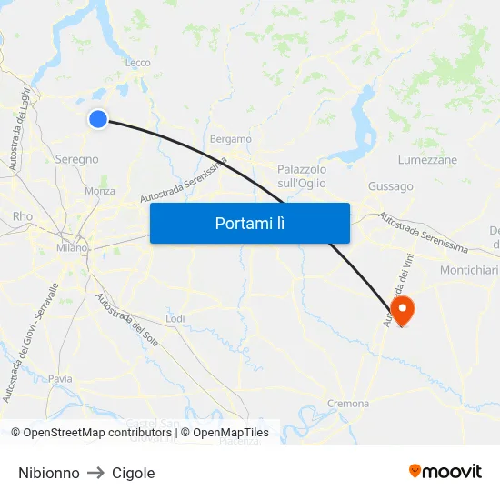 Nibionno to Cigole map