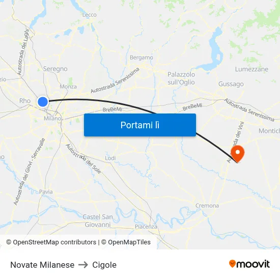 Novate Milanese to Cigole map