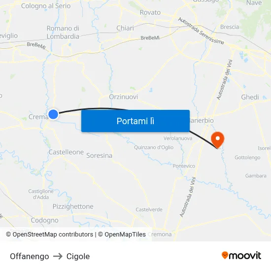 Offanengo to Cigole map
