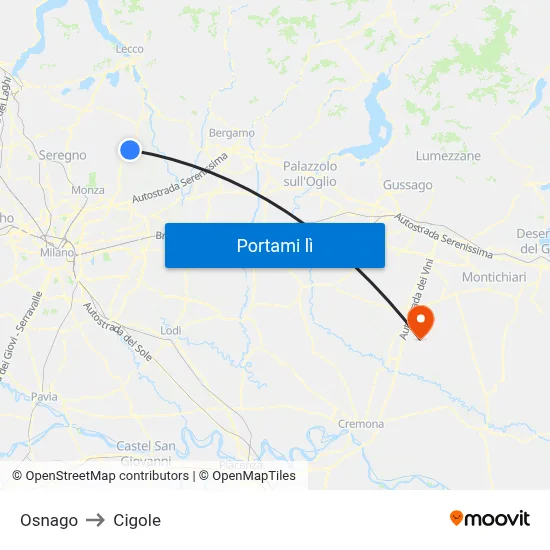 Osnago to Cigole map