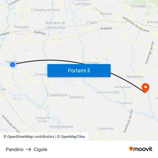 Pandino to Cigole map