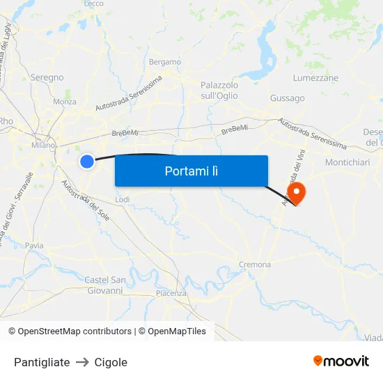 Pantigliate to Cigole map