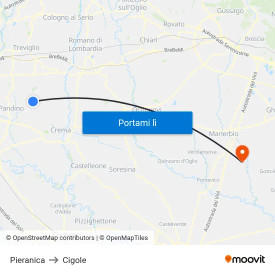 Pieranica to Cigole map