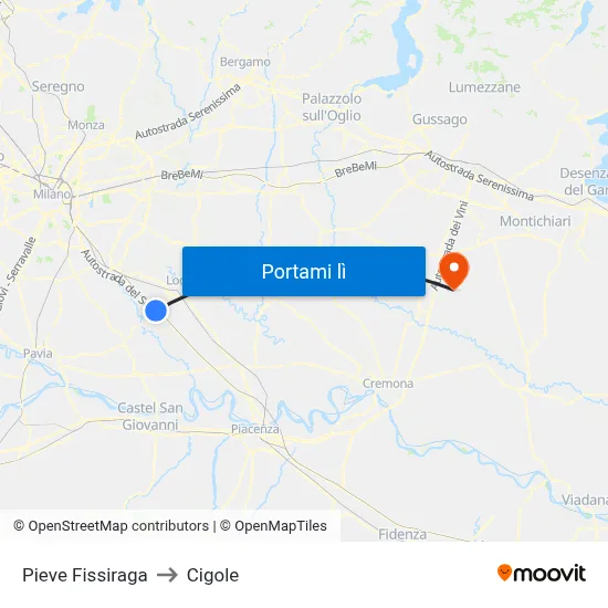 Pieve Fissiraga to Cigole map