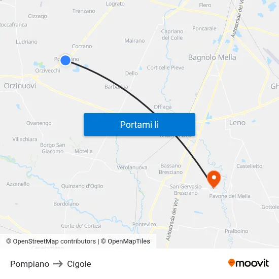 Pompiano to Cigole map
