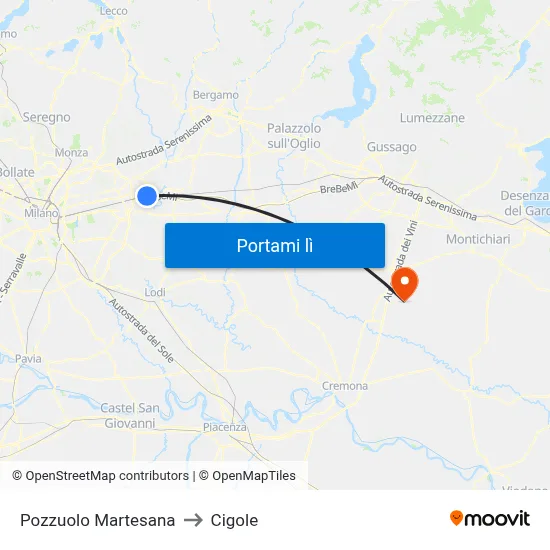 Pozzuolo Martesana to Cigole map