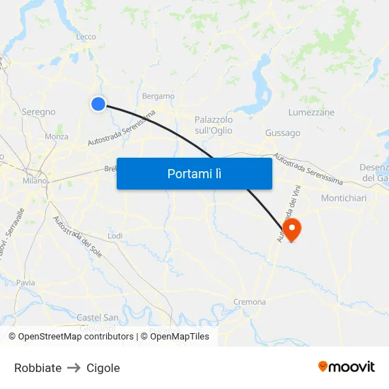 Robbiate to Cigole map
