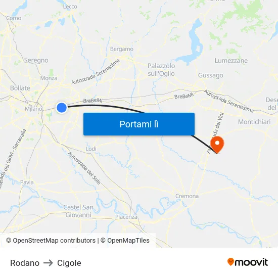 Rodano to Cigole map