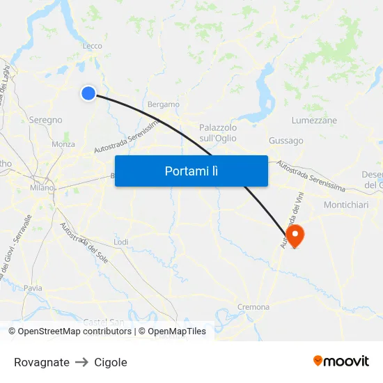 Rovagnate to Cigole map