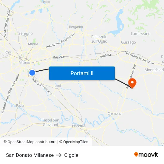 San Donato Milanese to Cigole map