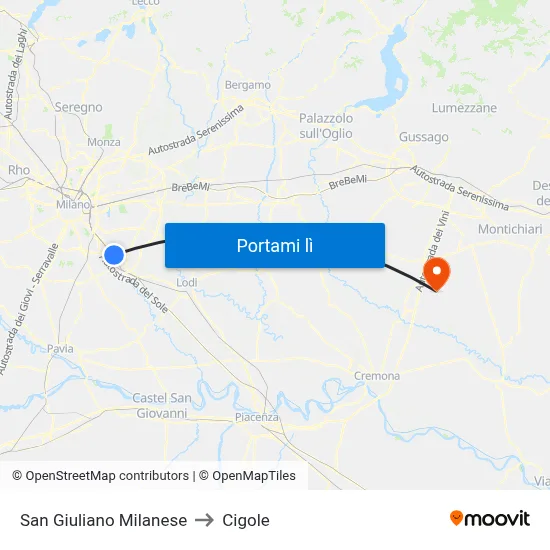 San Giuliano Milanese to Cigole map